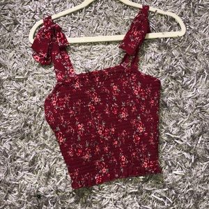 red floral crop top